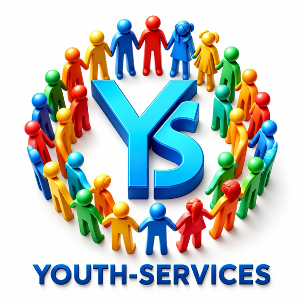 Youth Services logo: a circle of colourful figures holding hands around the letters YS